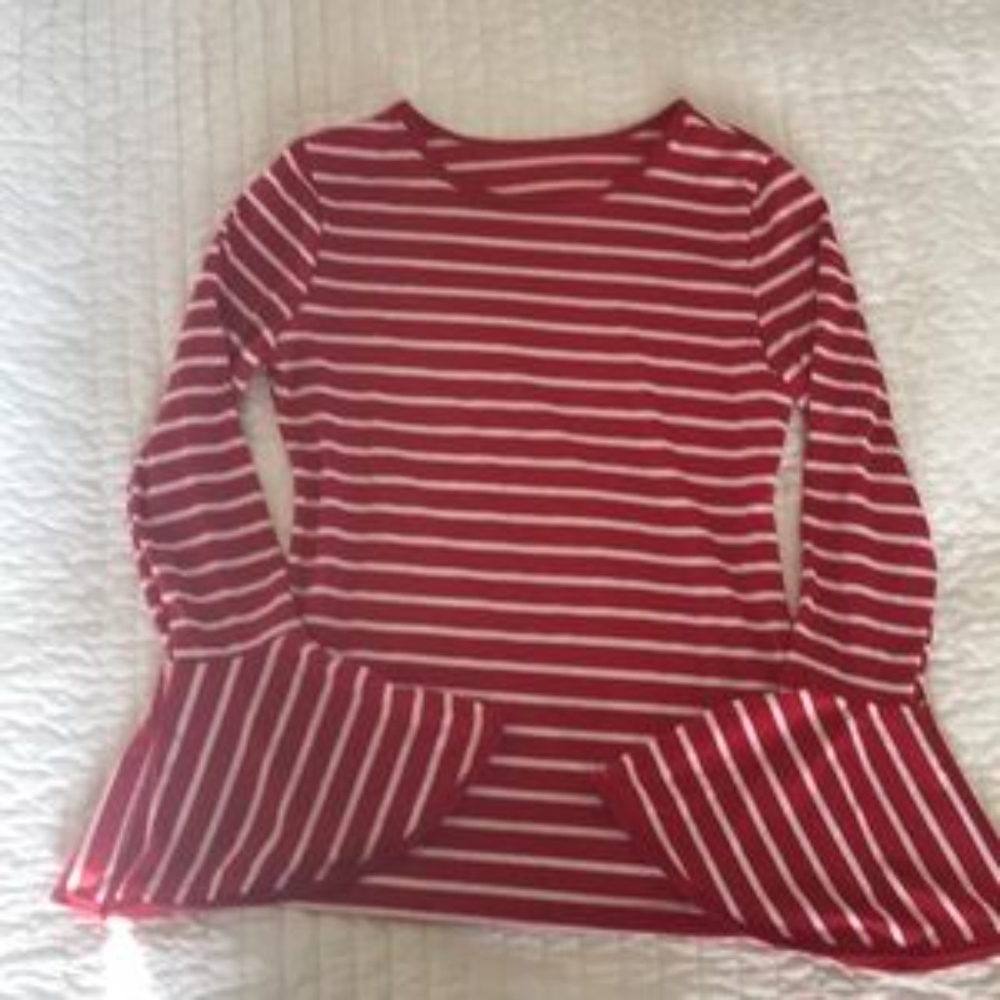 New Sizes Long Ruffled Sleeve Striped Blouse - Picture 6 of 8